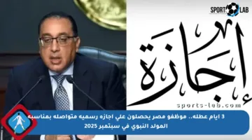 3 أيام عطلة.. موظفو مصر يحصلون على إجازة رسمية متواصلة بمناسبة المولد النبوي في سبتمبر 2025